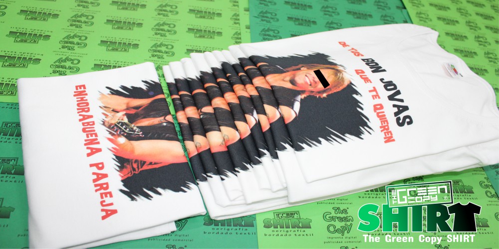 impresión de camisetas The Green Copy SHIRT para fiesta bon jovas te quieren imprimir sudaderas Villanueva MADRID camisetas@thegreencopy.com 